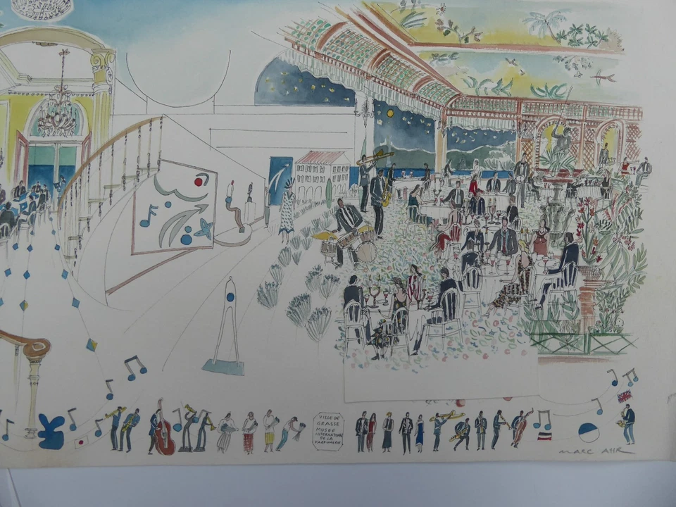MARC AHR  AQUARELLE  SOIREE JAZZ  A CAP D'ANTIBES  90  X 30  ORIGINALE SIGNEE - Photo 3/4