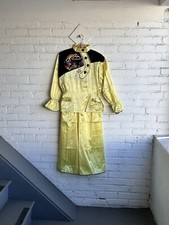 W Small Vintage 1940s WWII NOS Souvenir Satin Pajama Set Embroidered Dragon