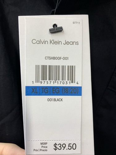 Calvin Klein Boys' Short Sleeve Woven Button-up Collared Shirt Size 18/20 Black - Picture 3 of 7