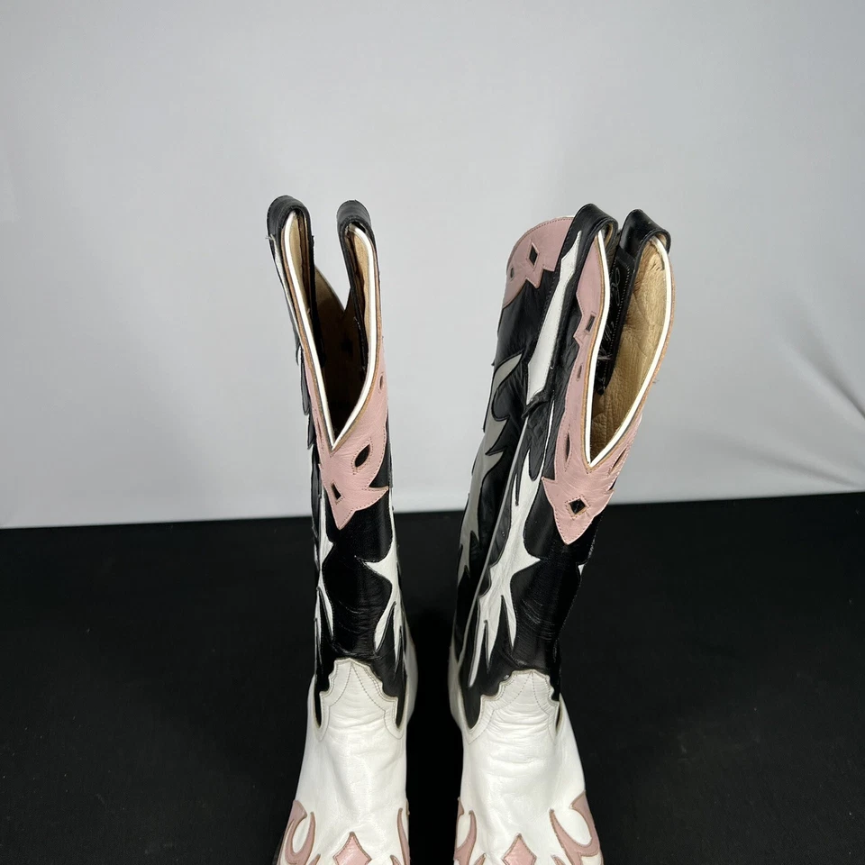 Larry Mahan Women’s 8A Pink Black White Western Cowboy Boots Round Toe - Image 3 of 4