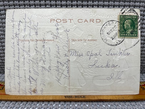 Antique Christmas Postcard 1908 Embossed Christmas Tree Kids w/Postage Signed - Picture 3 of 7