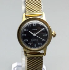 Vintage Timex Electric Watch Women 22mm Gold Tone Black England Dial New Battery