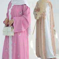 Abaya Open Cardigan Flower Embroidery Muslim Women Maxi Dress Dubai Kimono Robes