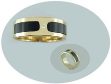 18 KT GOLD OVER STERLING SILVER BLACK ONYX DIAMOND RING-9