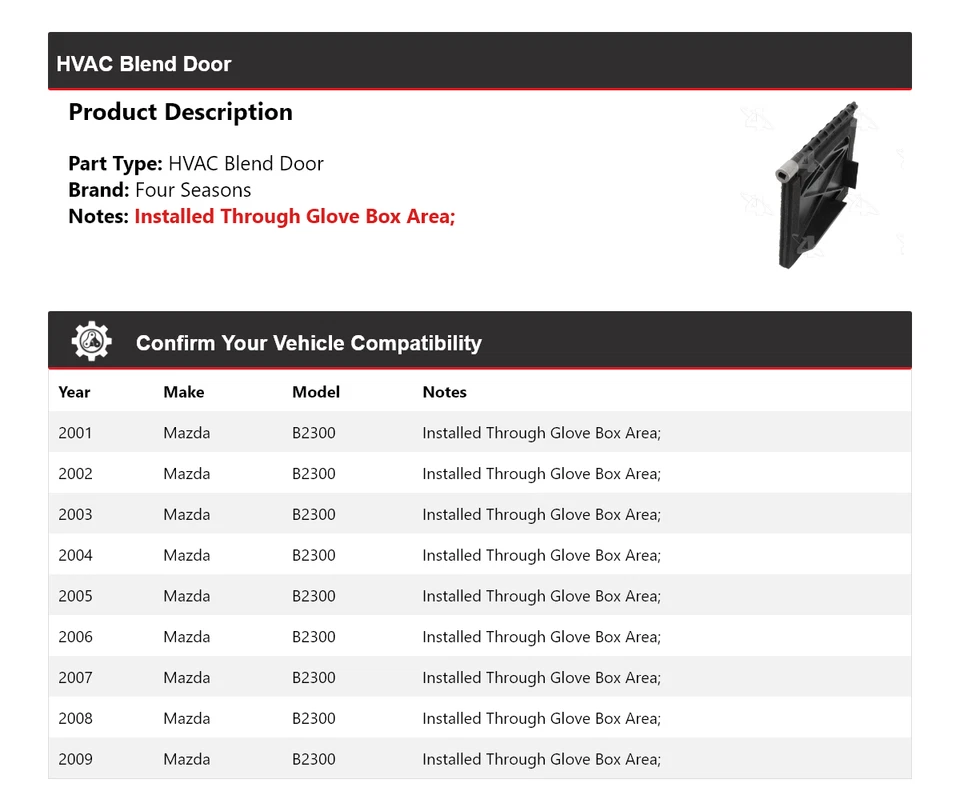 For 2001-2009 Mazda B2300 HVAC Blend Door 4 Seasons 2002 2003 2004 2005 2006 - Image 2 of 4