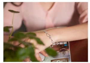Sterling Silver Heart Bracelet with Zirconia, 18 cm