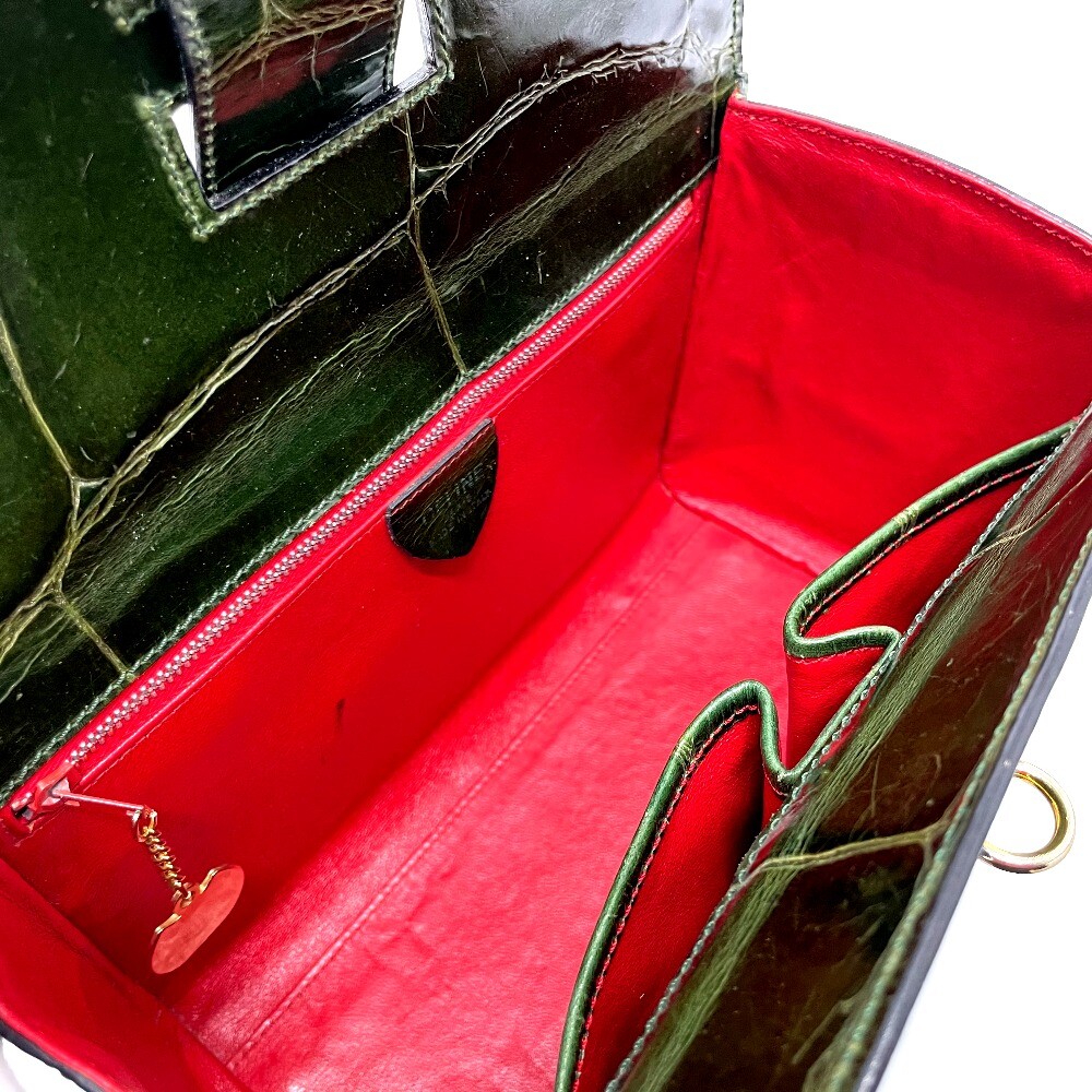 CELINE Croco embossed vintage Vanity box type Hand Bag
