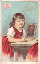 James Pyle's Pearline Soap - Cute Girl Chalkboard - Antique Victorian Trade Card