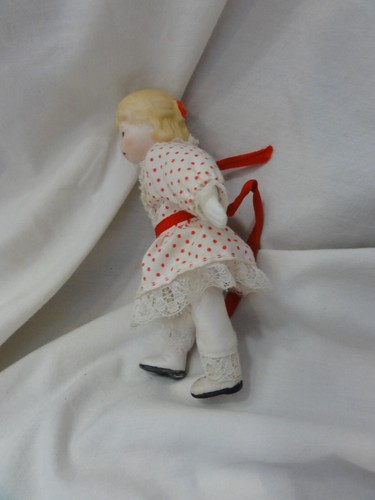 Vintage 5” Porcelain RUSS Berrie Miniature Girl Doll ~ Red Polka Dot Dress - Picture 3 of 9