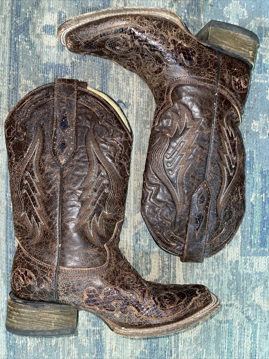 Corral Distressed Brown Leather Square Toe Western Cowboy Boots