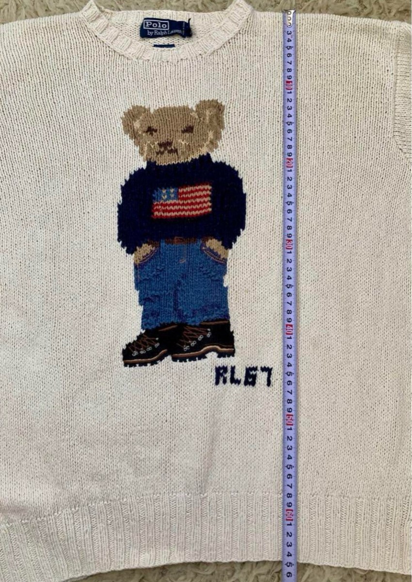 90s POLO BEAR HAND KNIT SWEATER 星条旗 Lサイズ Vintage Polo Ralph Lauren Hand Knit Bear Sweater | Reset