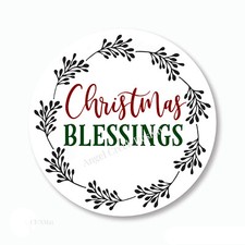 Christmas Blessings Wreath Favors Scrapbook Stickers Labels Envelope Seals