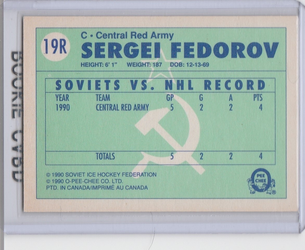 SERGEI FEDOROV ROOKIE CARD 1990 Soviet Hockey RED ARMY RC 1990