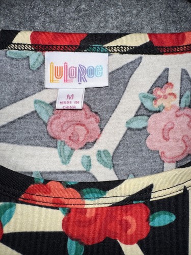 Lularoe Dress Women's Size Medium Short Sleeve Midi Casual Striped Floral - 第 3/5 張圖片