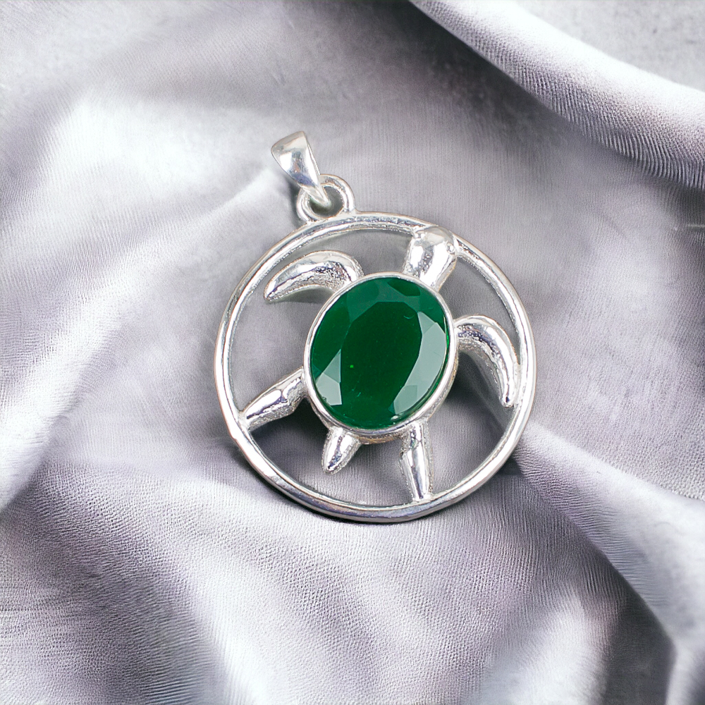 Gift For Women Pendant Charm 925 Sterling Silver Natural Green Onyx Gemstone