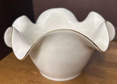 Mikasa Carnation Bowl Ruffled Rim Gold Trim Fine Porcelain 5  x 9 
