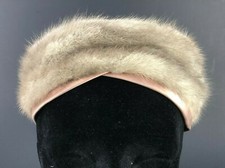 1950s Vintage REAL FUR Women's Pillbox Hat Pink Satin High End Fashion BEAUTY