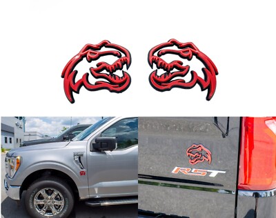 PAIR Dinosaur T-Rex TRX Emblem Badge fits Dodge Ram Logo Red Black