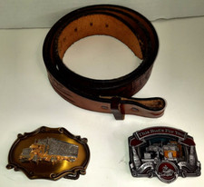Vintage Kat Kuszak belt 1983 Brown Leather Belt 18 WHEELERS AND 2 Truck BUCKLES