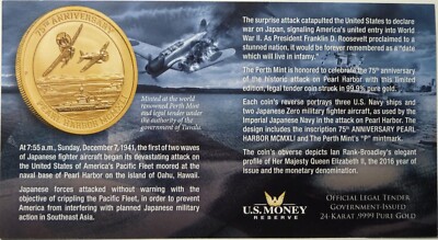 2016 P Tuvalu Gold 1/10oz $15 Pearl Harbor 75th Anniversary NGC