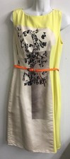 Carolina Herrera Tank Dress Yellow And Taupe Print Silk orange Belt Size 10