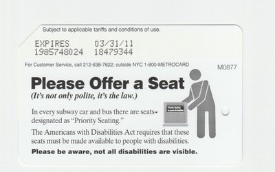 Please offer a seat it's not only polite it's the law subway bus tranist card
