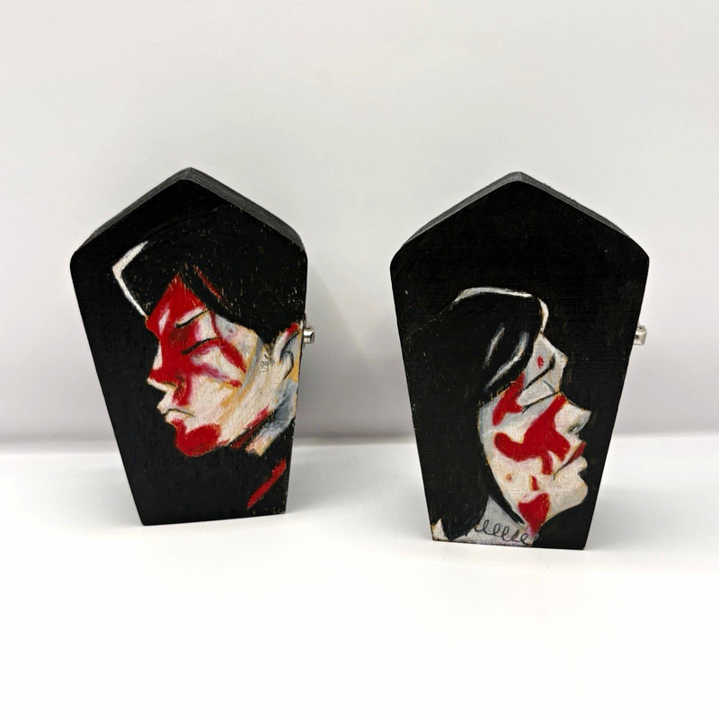 Hand Painted Wooden Coffin Trinket Box Set of 2, Black/Red, Latch Lid