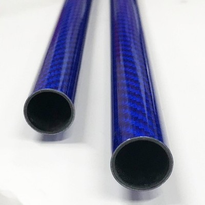 Blue - Carbon Fiber Tube - 25mm x 23mm x 500mm - 3K Roll Wrapped