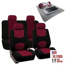  Bright Flat Cloth Car Seat Covers/Black- Fit Most Car, Full Set Burgundy
