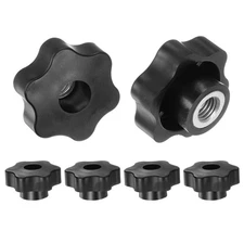 6pcs Star Knobs M12 Thread 48mm Head Through Hole Metal Insert Knob Black
