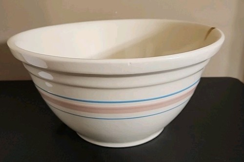 Vintage McCoy Keramik Ofengeschirr Rührschüssel #12 blau & rosa Streifen USA 12"