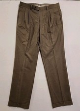 Lauren Ralph Lauren Pants Mens 34x32 Brown Double Pleated Cuffed Dress Slacks