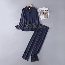 100 Mulberry Silk Women's Pajama Set Sleepwear Nightgown Long Sleeve Home Cloth