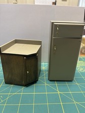 1:12 Scale Dollhouse Refrigerator  Corner Cabinet Set   Wood, Needs Repair