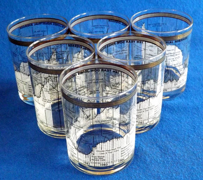 6 Neiman Marcus Dow Jones Industrial Average 1976-1985 Glasses - 14 oz.  24K