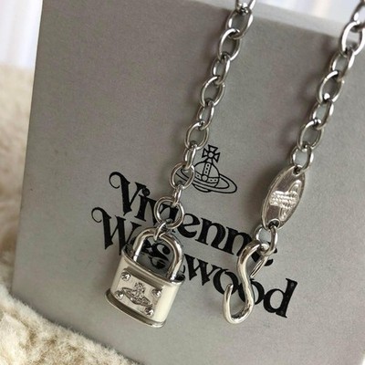 Vivienne westwood Orb Padlock Chain Silver Necklace choker Lock