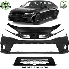 Front Bumper Cover Paintable & Grille Assembly Kit For 2022-2023 Honda Civic