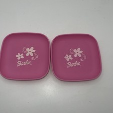 Tupperware Toys Barbie Play Mini Pink Plates Flowers 1502B Set of 2