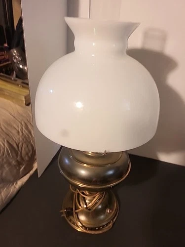 Vintage Milk Glass  Shade Brass Lamp