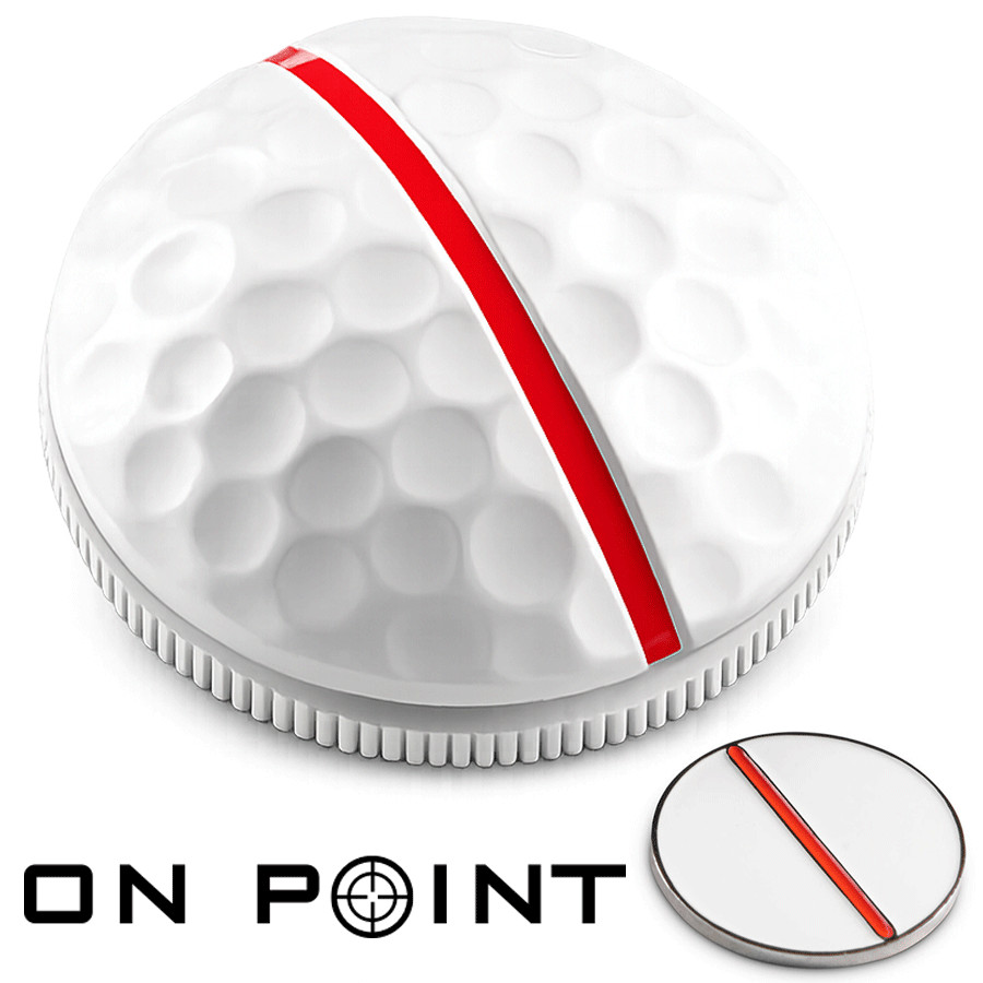 ON POINT 3D VISUAL ALIGNMENT GOLF BALL MARKER - WHITE / RED - USED BY JIM FURYK
