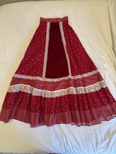 Vintage Gunne Sax Jessica McClintock Prairie Red Calico Skirt Lace Velvet XXS