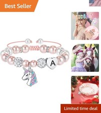 Magical Unicorn Bracelet with Initial and Pearls - Ideal Birthday Gift