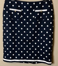 Talbots 8P Skirt Navy White Polka Dot Front Pockets Zip Closure Deco Buttons
