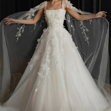 Romantic 3D Floral Wedding Dress Off The Shoulder White A Line Tulle Bridal Gown