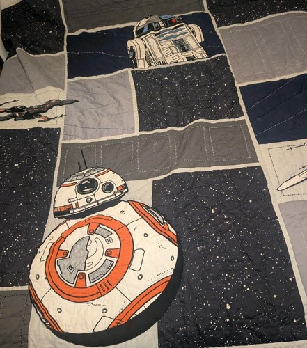 Pottery Barn Kids Star Wars Droid Queen/Full Quilt R2D2 BB8 X-wing - Afbeelding 2 van 9
