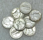 1940-1945 MERCURY Dime Bright Luster lot of 8 coins in saflip #D280