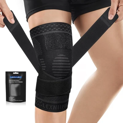 BESUCHE DEN LEXNIUSH-STORE Lexniush Kniebandage Für Damen Männer, Kompression Kniestütze Mit Riemen Für Kni