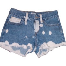 OLD NAVY Sz 8 Girls Jean Shorts Blue  White Ocean Spray Frayed Hem Distressed