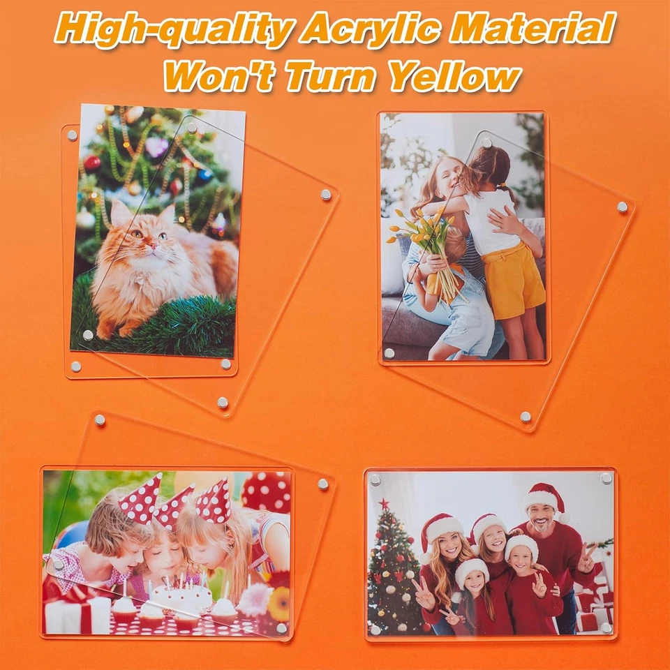 Paquete de 4 marcos de fotos magnéticos acrílicos 4x6 marco de fotos transparente de doble cara para refrigerador Foto 4 de 4