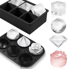 Silicone Ice Cube Trays - 2 Pack for Whiskey & Cocktails, Black Molds